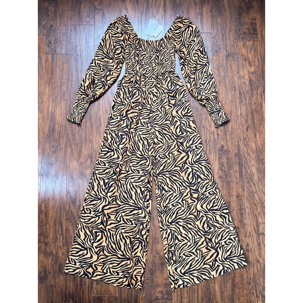 Kachel x Anthropologie • Tiger-Striped Jumpsuit wide leg palazzo smocked - Picture 2 of 11
